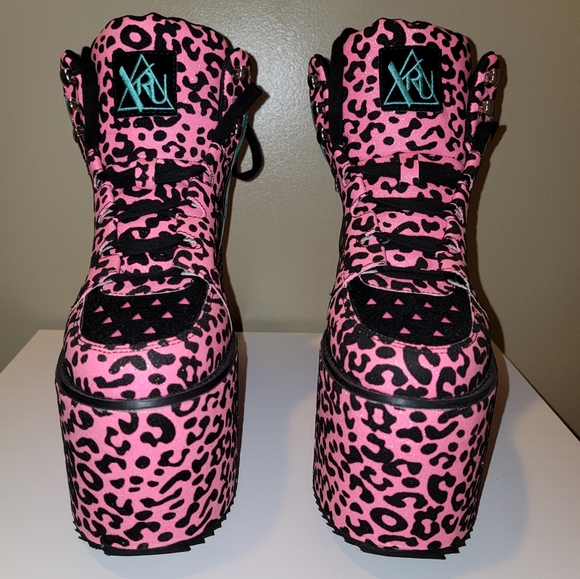 YRU Platform Sneaker Pink Leopard Glitter Size 10 - Picture 3 of 7
